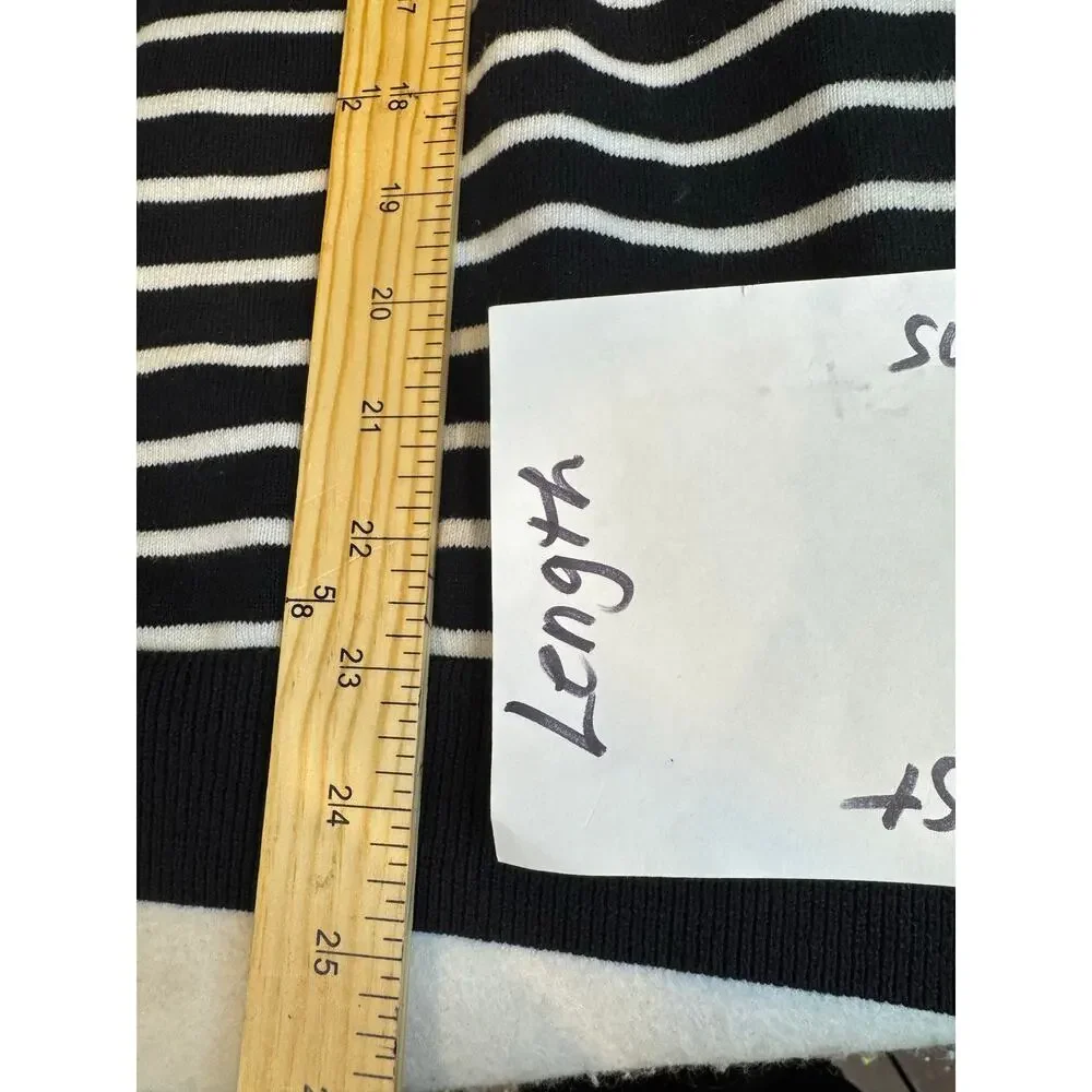 Lauren Ralph Lauren 1x women 100% cotton black white striped turtleneck academia - Picture 5 of 6